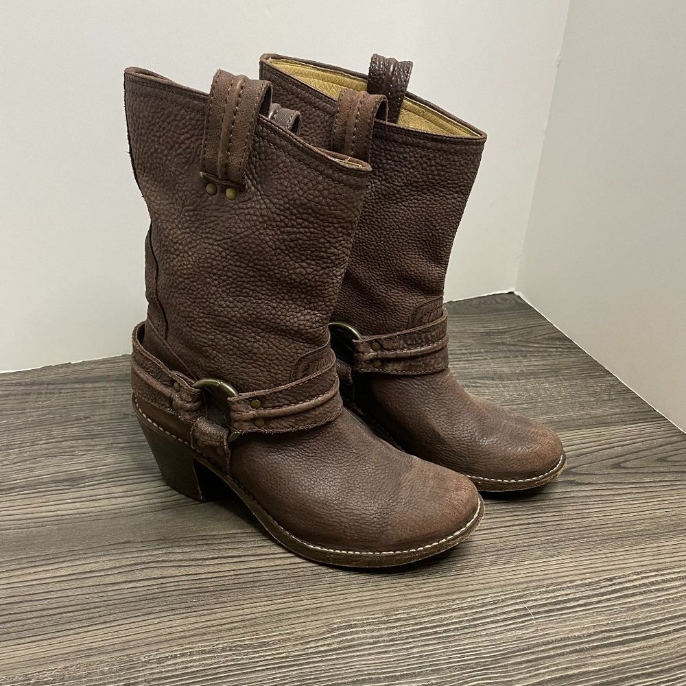 Frye Womens 8.5 Carmen Harness Dark Brown Leather Boots 77376